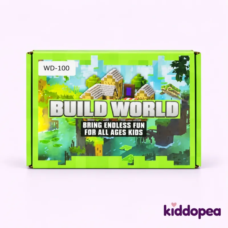 Build World magnetic building blocks box, front view.