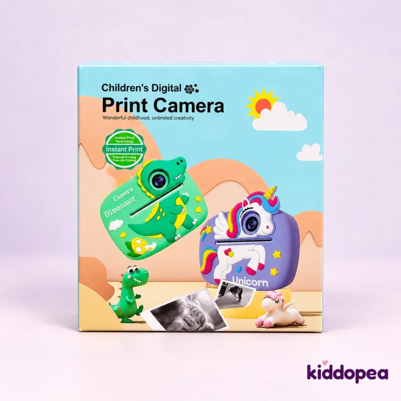 Children's Digital Print Camera box, with the dinosaur and unicorn cameras on the front.