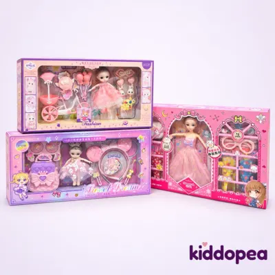 Three doll gift set boxes together.