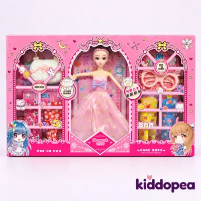 Princess Dress-Up Doll Gift Set box with its bags, glasses and hair pieces.